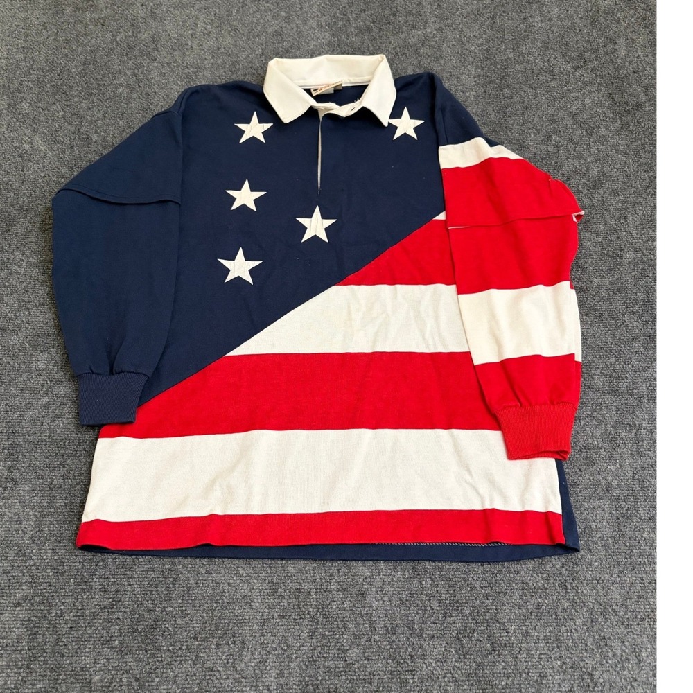 Vintage American Edition USA Flag Rugby Shirt Mens Medium Stars Stripes Cotton